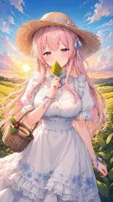夕陽の茶畑で新しい紅茶の香り