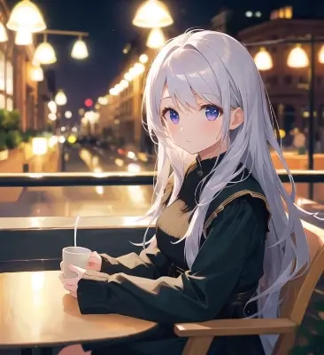 夜のカフェ