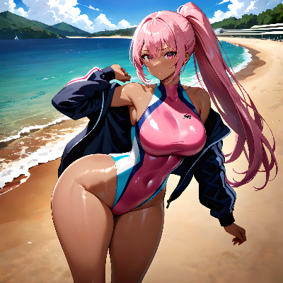 ジャケット競泳水着娘