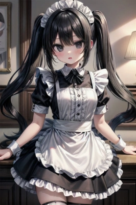 黒髪　ツインテール　メイド