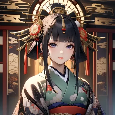 華やかな着物の紫眼美女