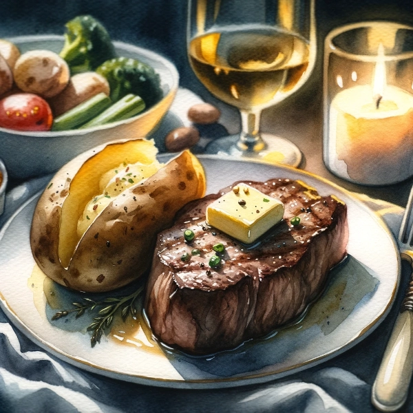 ステーキの付け合わせのジャガイモ