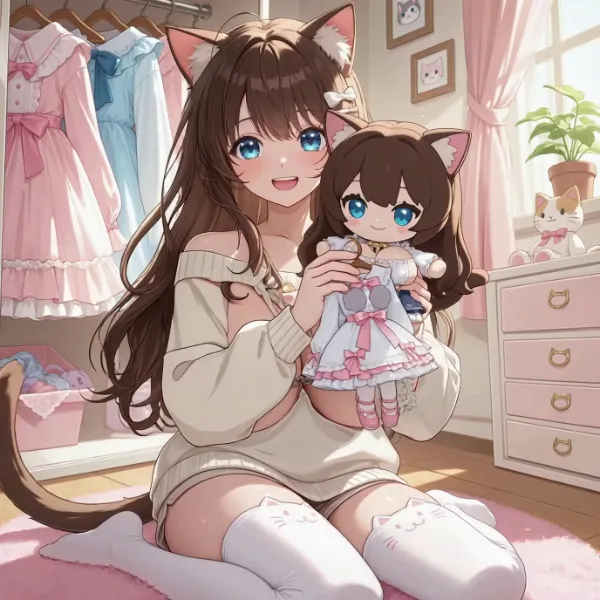 人形遊びをする猫又さん