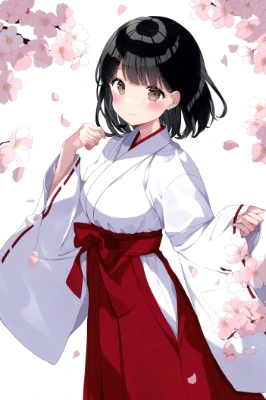 桜と巫女さん