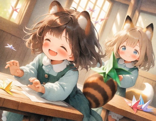 コン子とポン子・折り紙