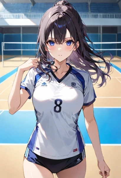 試合前、真剣な表情の女子バレー選手