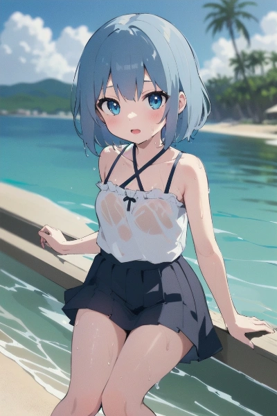 海で泳ぐ女子