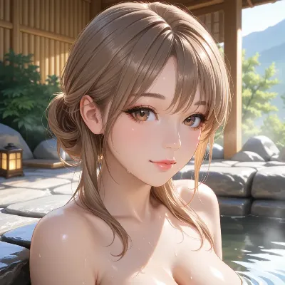 朝陽に輝く温泉の少女