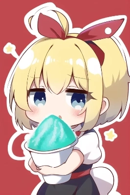 大事そうにかき氷を抱く娘