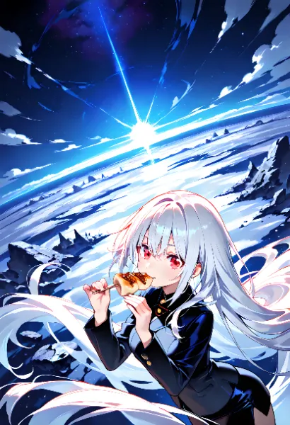 宇宙で頰張る白髪少女