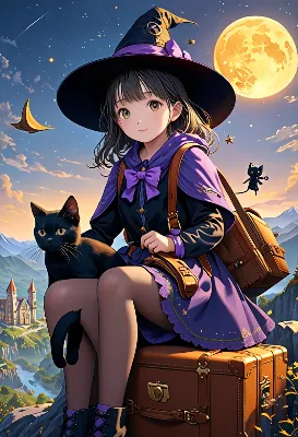 月明かりに導かれる魔女と黒猫の旅