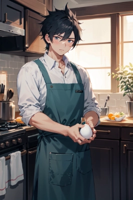 卵かけご飯を作る男性