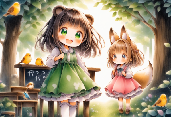 コン子とポン子・森でお勉強