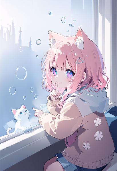 し～っ！ 窓の外にねこちゃんいる！