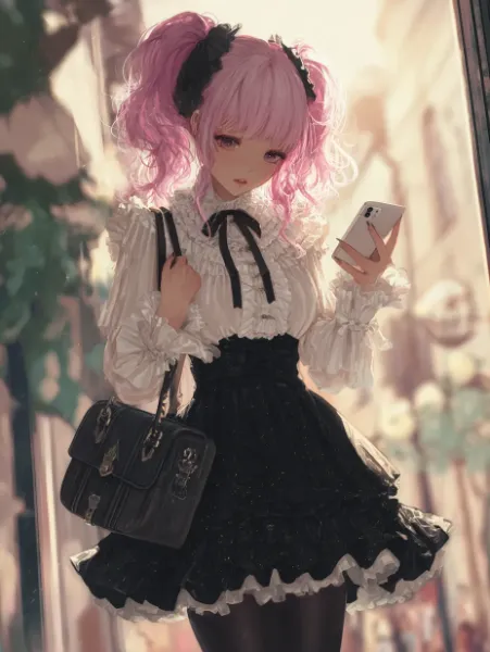 ピンク髪のゴシック少女