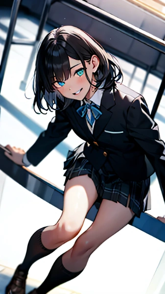 下から覗き込んでくるブレザー制服の女子高生