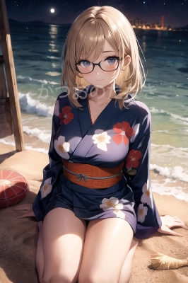茶髪眼鏡の女の子と浴衣