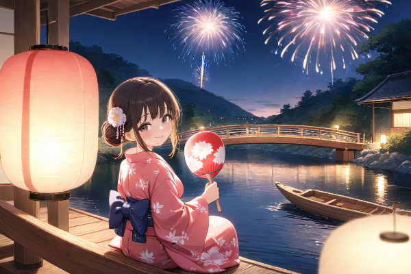 舟から見る花火