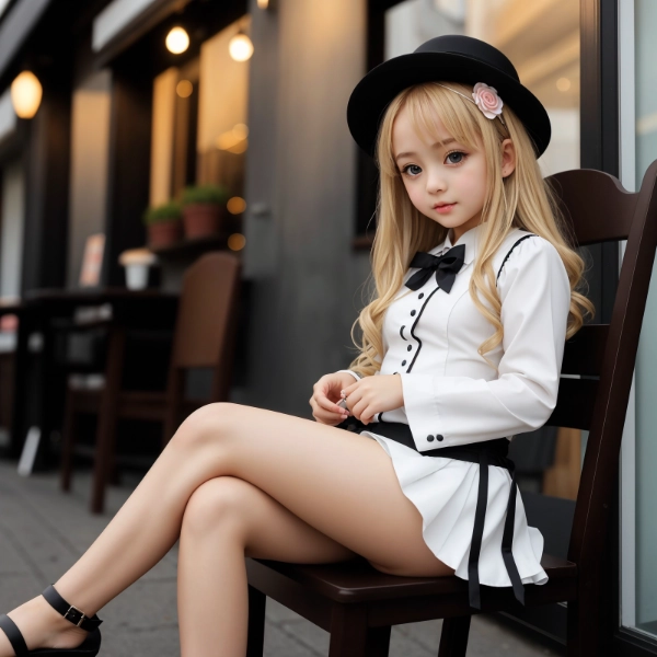 オープンカフェのロリータ少女