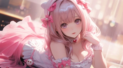 ベッドに横たわる女の子を少し離れたところから撮影した横長のショット