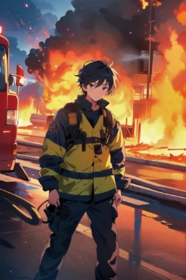 火災現場にて