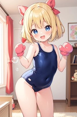 スク水と手袋つけたムスメさん