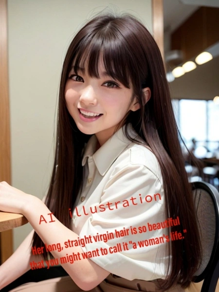 笑顔のストレートロングヘア美少女