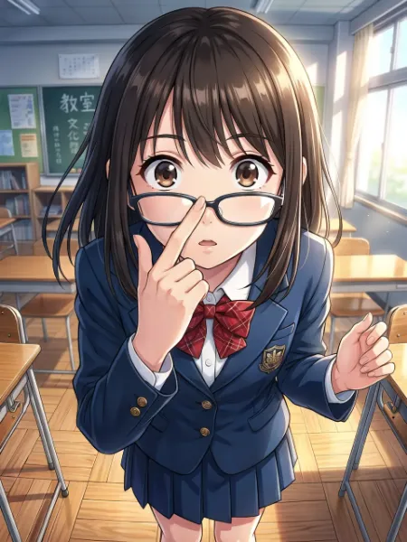 メガネを直す優等生少女