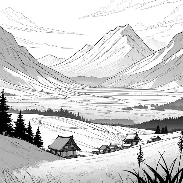 塗り絵_07 山のある風景