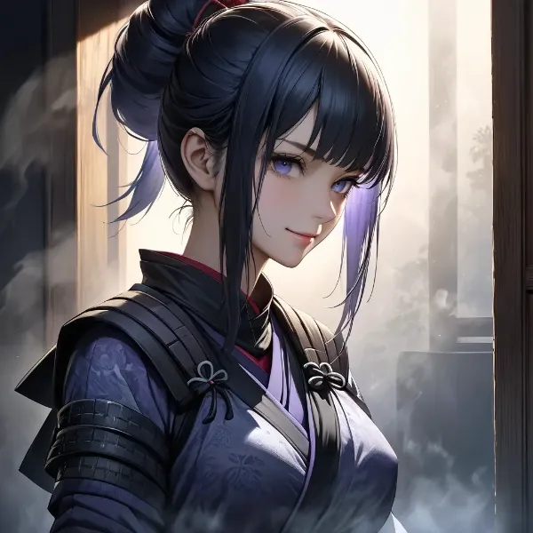 霧に包まれた紫髪の剣士