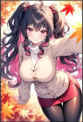 秋の紅葉と笑顔の少女