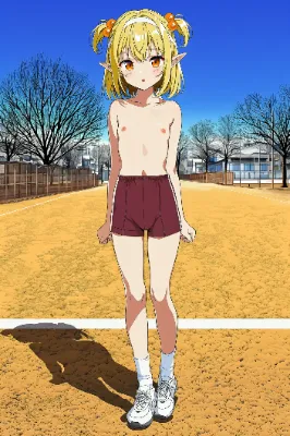 上半身裸+体操着の短パンなエルフさん
