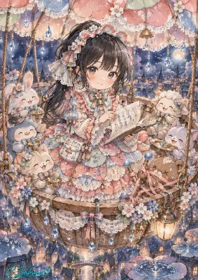 夜の花傘気球と雨音の演奏会