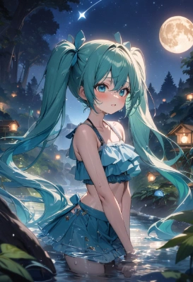 月夜の青緑ツインテールの少女