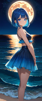 夜の海と月