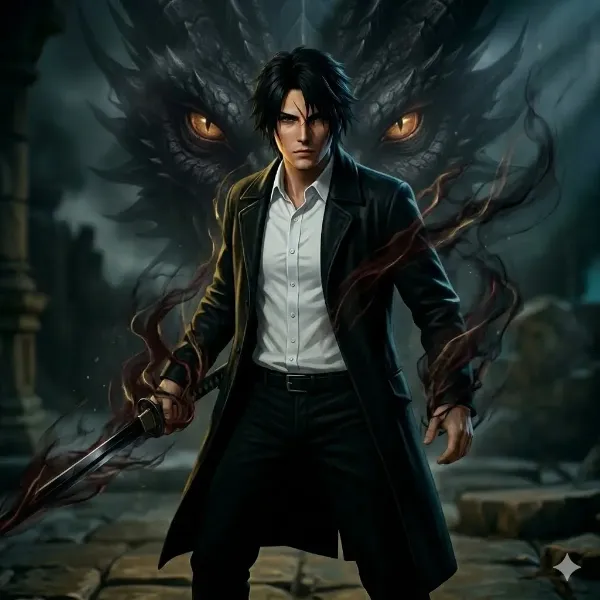 闇の剣士と黒龍の対峙