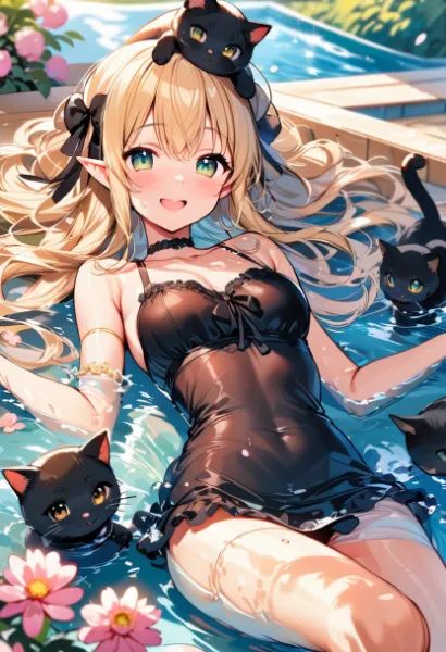 ねこさんとプール