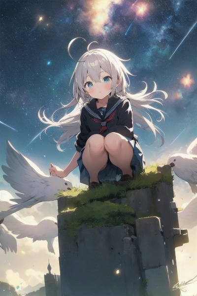 天空の塔と女の子