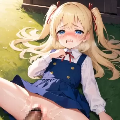 ジャンパースカート姿の金髪少女が襲われるイラスト集