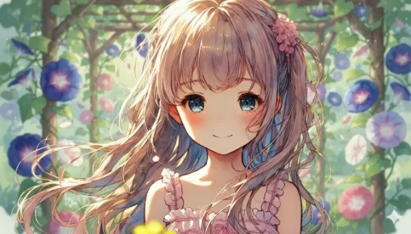 美少女ポートレイト７月：朝顔のパーゴラ