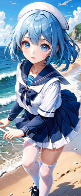 砂浜の青髪さん