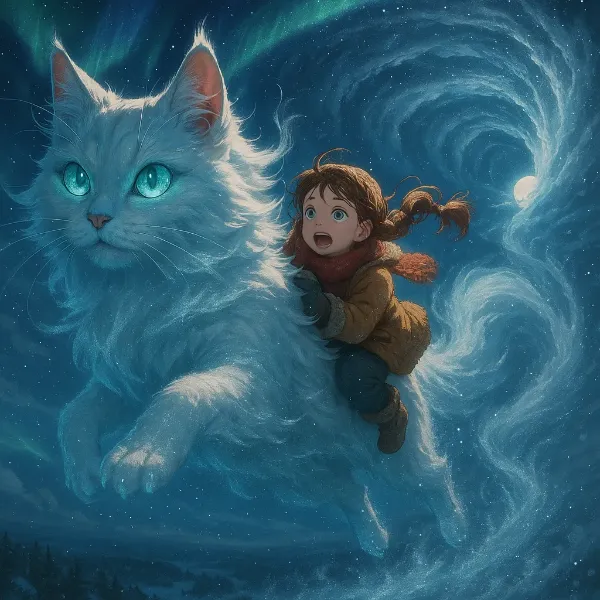 オーロラ猫と少女の星空冒険