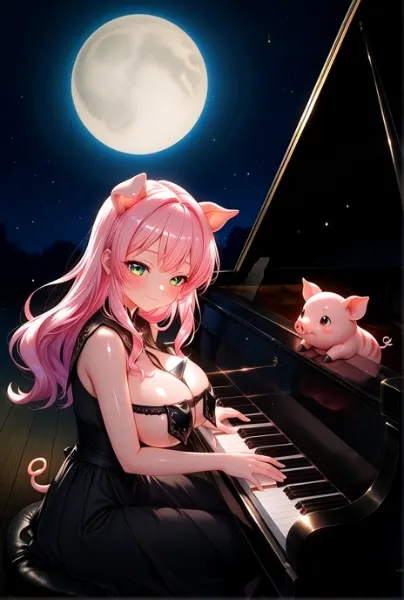 月夜にピアノを弾く痛豚さん