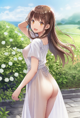 白薔薇の庭で風に微笑む少女