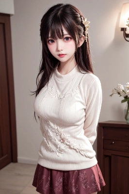 刺繍や装飾のあるセーター女子