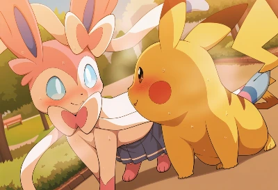 ピカチュウとのデート中にパンツがほどけてしまうニンフィア