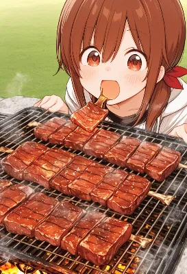 肉の誘惑に負ける、草原ピクニック