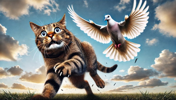 鳩に追いかけられる猫さん