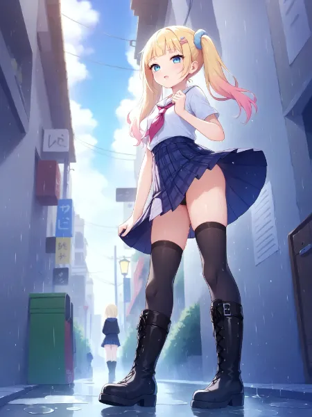 雨の路地で舞う少女