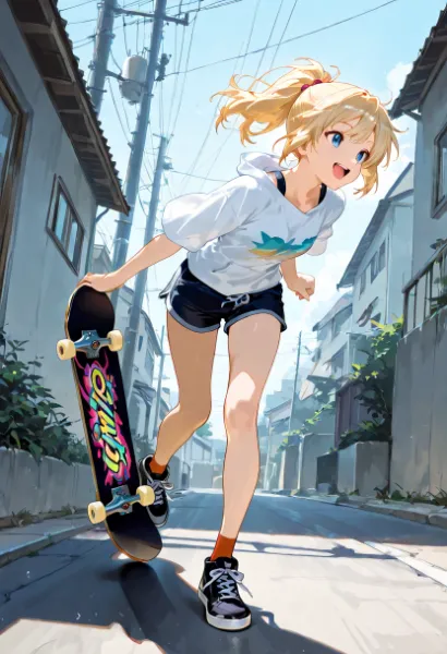スケボー少女の爽快ラン